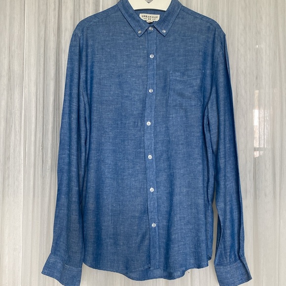 Urbanman linen/rayon casual, chambray, summer, beach, button down shirt! Size M - Picture 1 of 13